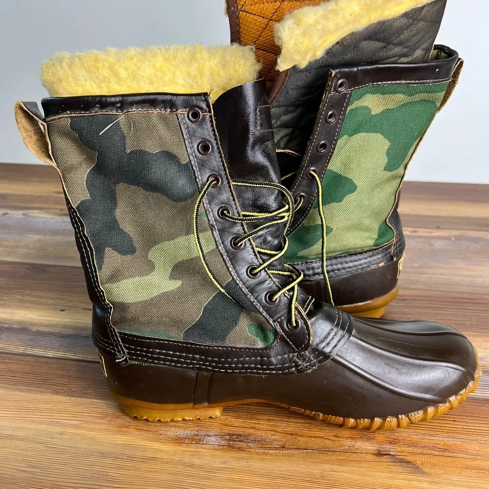 Vintage Chippewa USA Camo Duck Boots Mens 7M Shearling Lined Made USA 87862